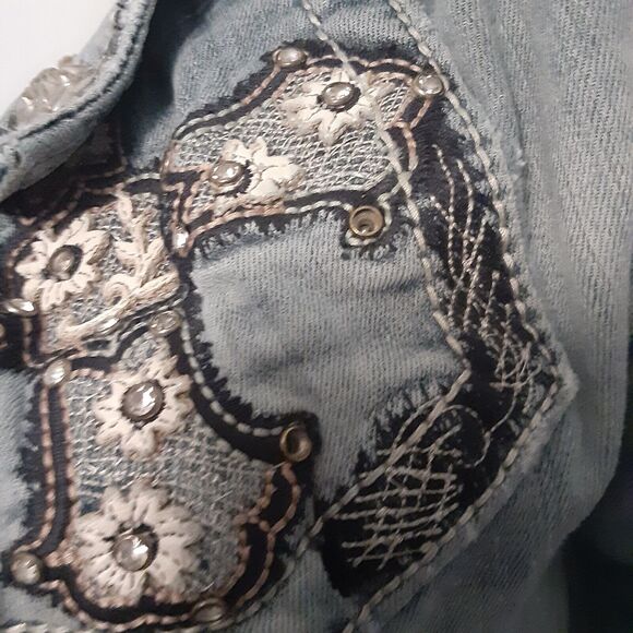 Miss Me Jeans Boot Cut Womens 29 Distressed Rhinestone Thick Stitch - Picture 8 of 13